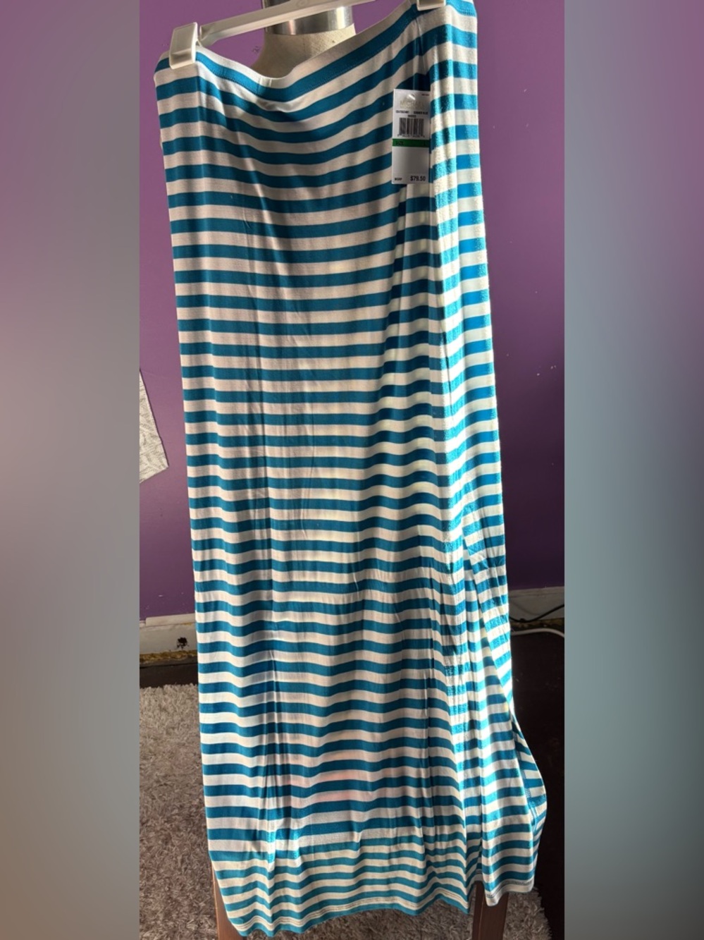 Michael Kors Teal and White Striped Maxi Skirt